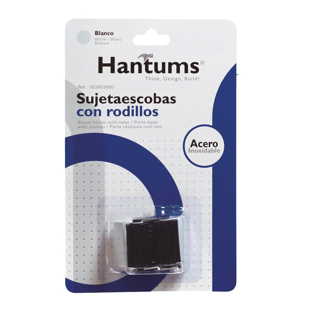 Sujetaescobas acero con rodillos goma - Blanco lacado