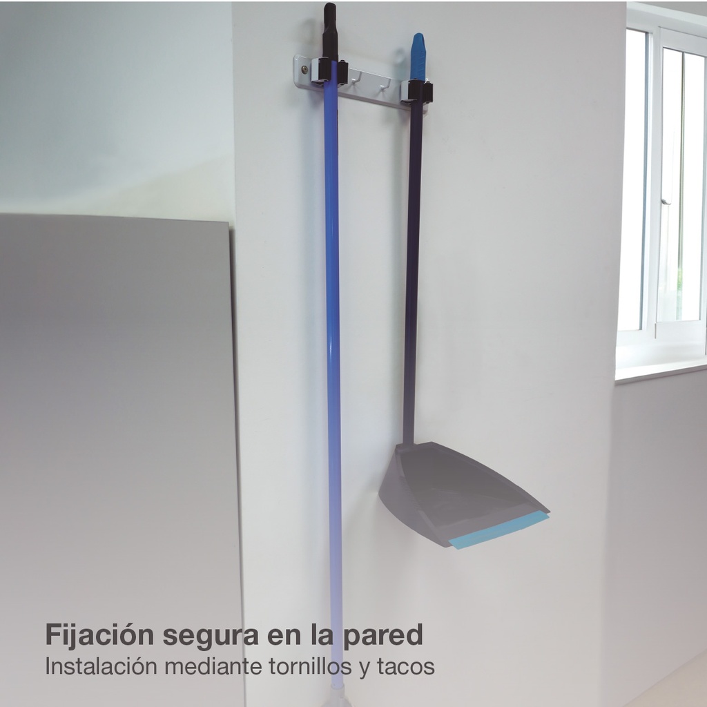 Sujetaescobas doble acero con rodillos goma - Bl.