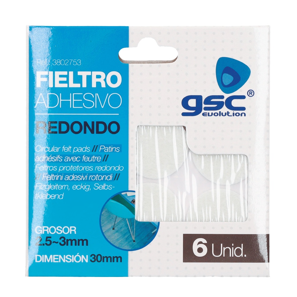 Set 6 fieltros adhesivos redondos Ø30mm - Blanco