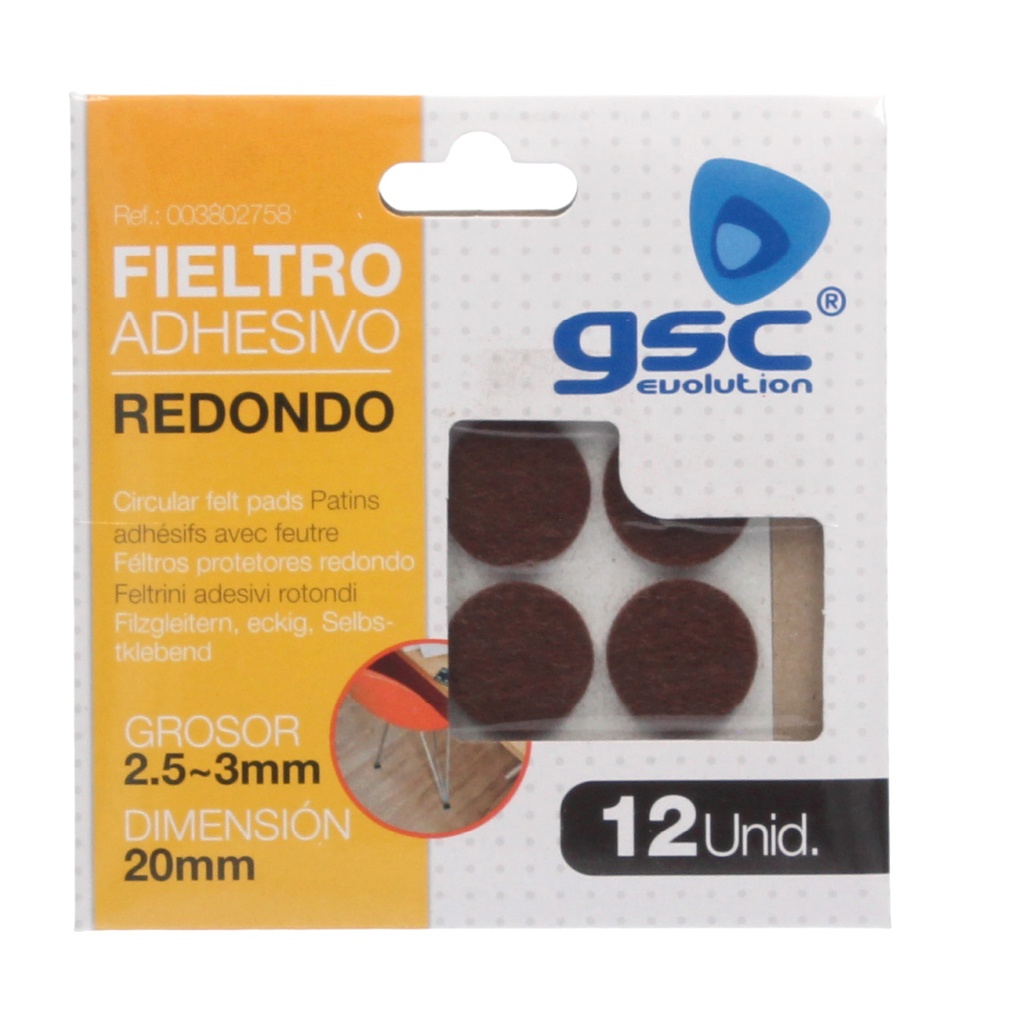 Set 12 fieltros adhesivos redondos Ø20mm - Marron