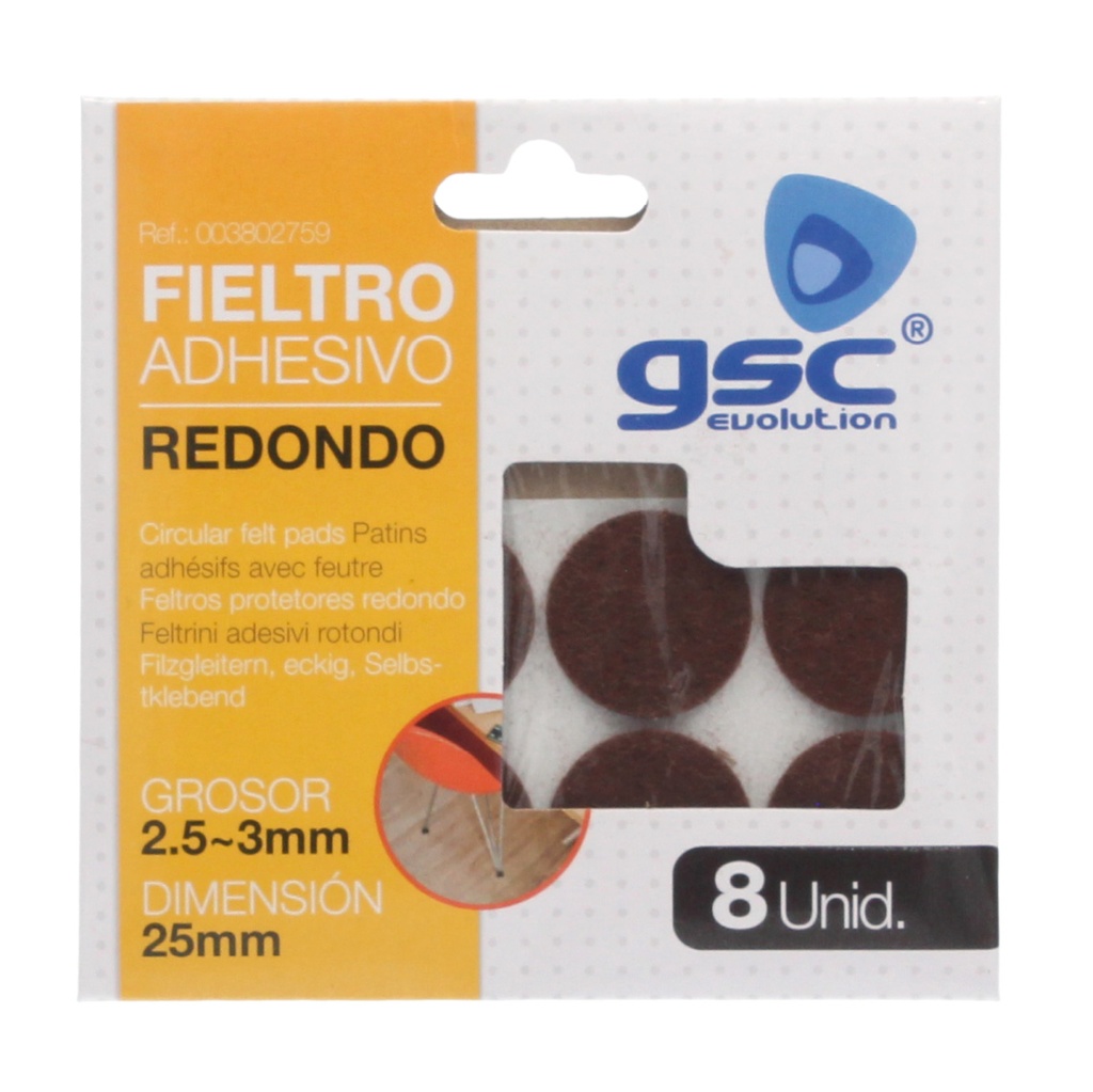 Set 8 fieltros adhesivos redondos Ø25mm - Marron
