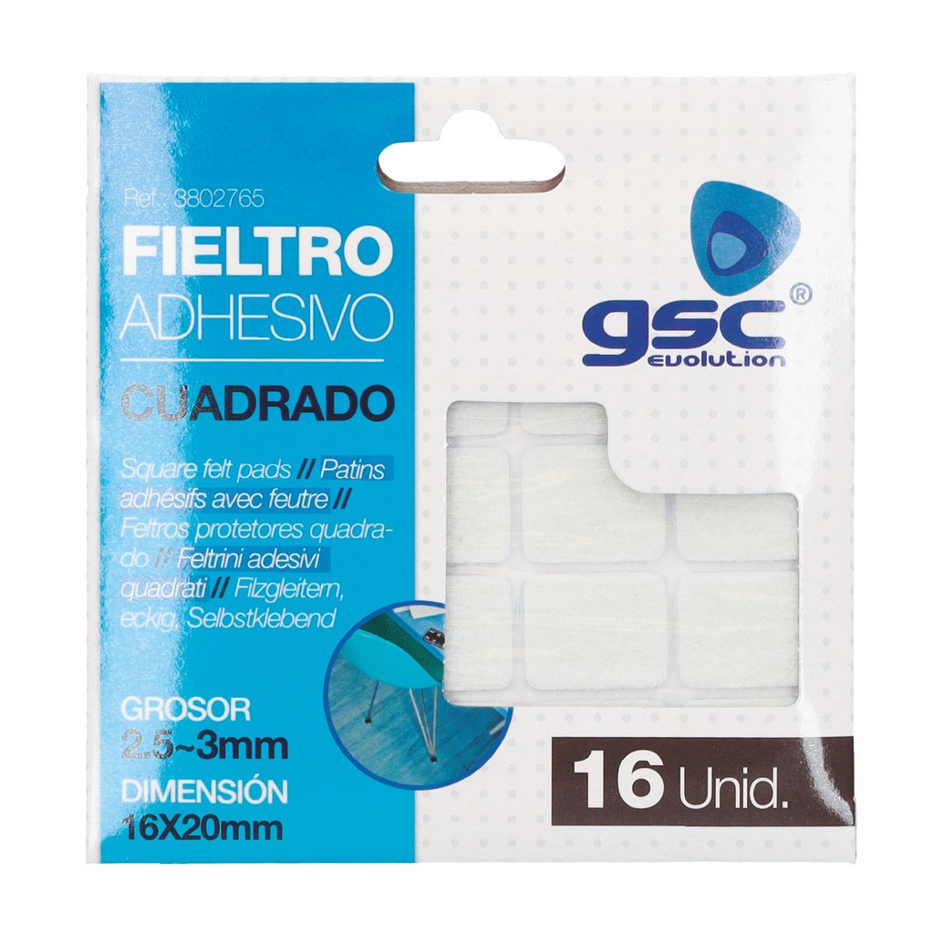 Set 16 fieltros adhesivos cuadrados 16x20mm - Blanco