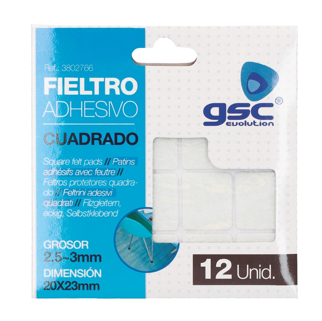Set 12 fieltros adhesivos cuadrados 20x23mm - Blanco
