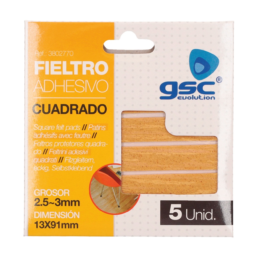 Set 5 fieltros adhesivos cuadrados 13x91mm - Marron