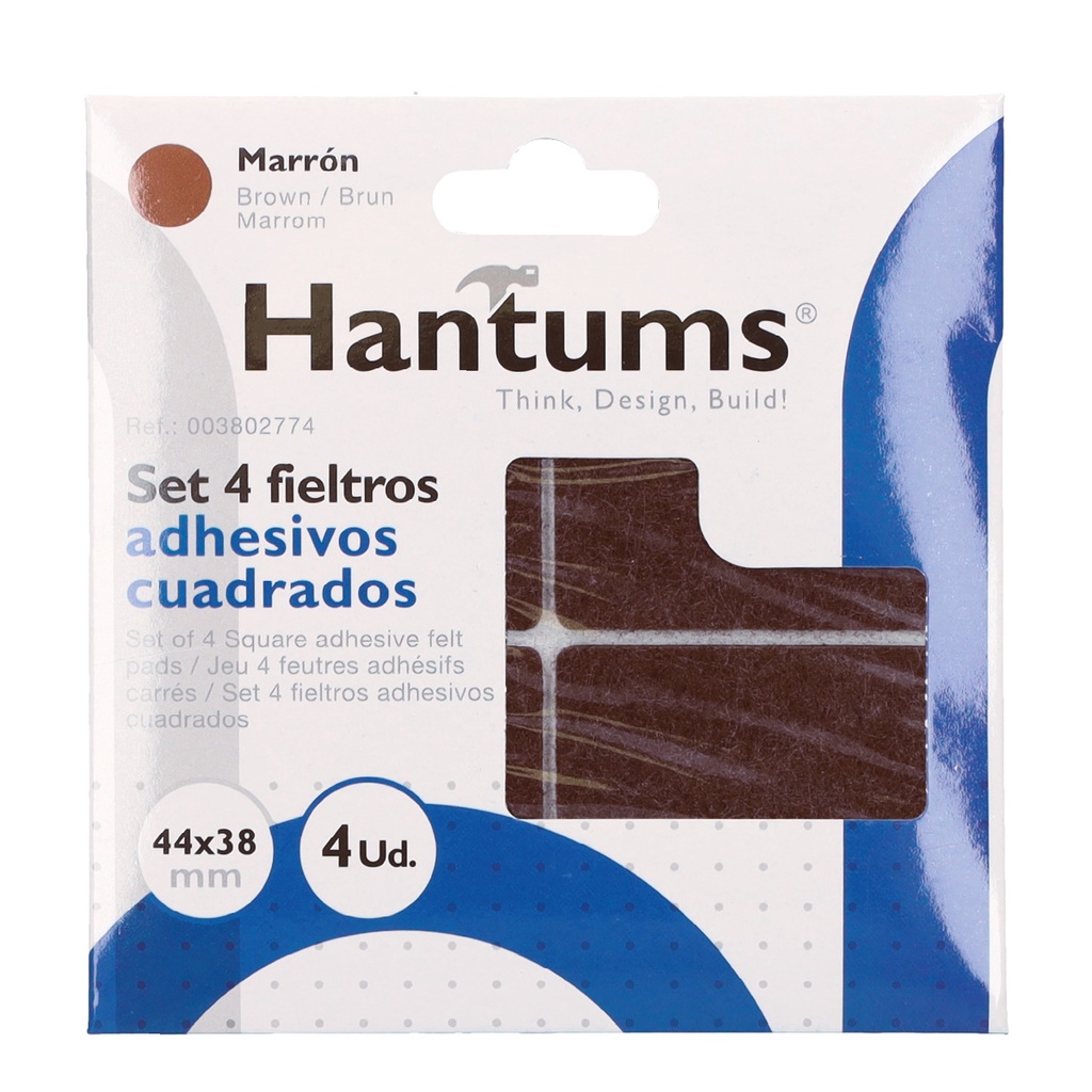 Set 4 fieltros adhesivos cuadrados 44x38mm - Marron