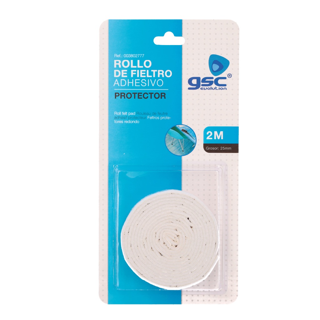 Rollo de fieltro adhesivo muebles 25mmx2M - Blanco