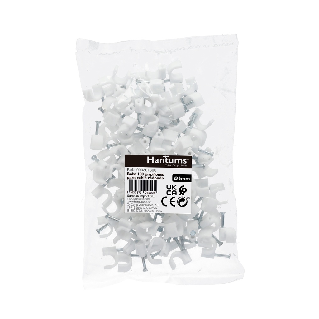 Bolsa de 100 grapillones para cable manguera redondo 6mm