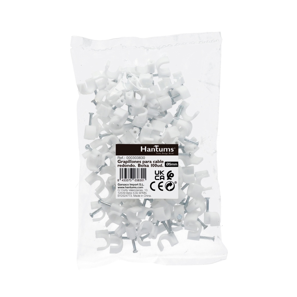 Bolsa de 100 grapillones para cable manguera redondo 5mm