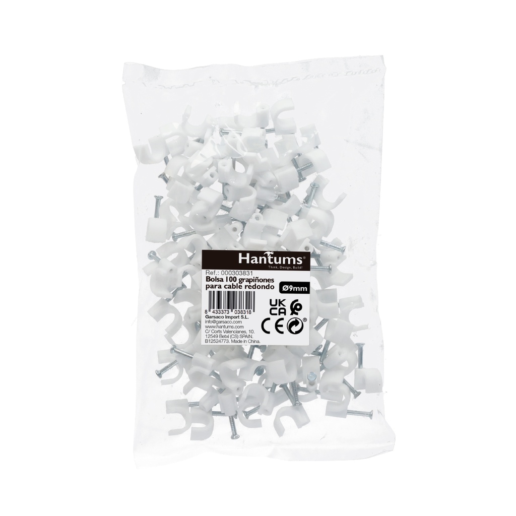 Bolsa de 100 grapillones para cable manguera redondo 9mm