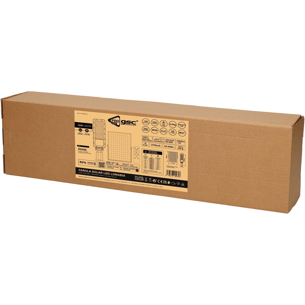 Farola solar LED Longbia 13W 6500K IP65 - Pro Line 