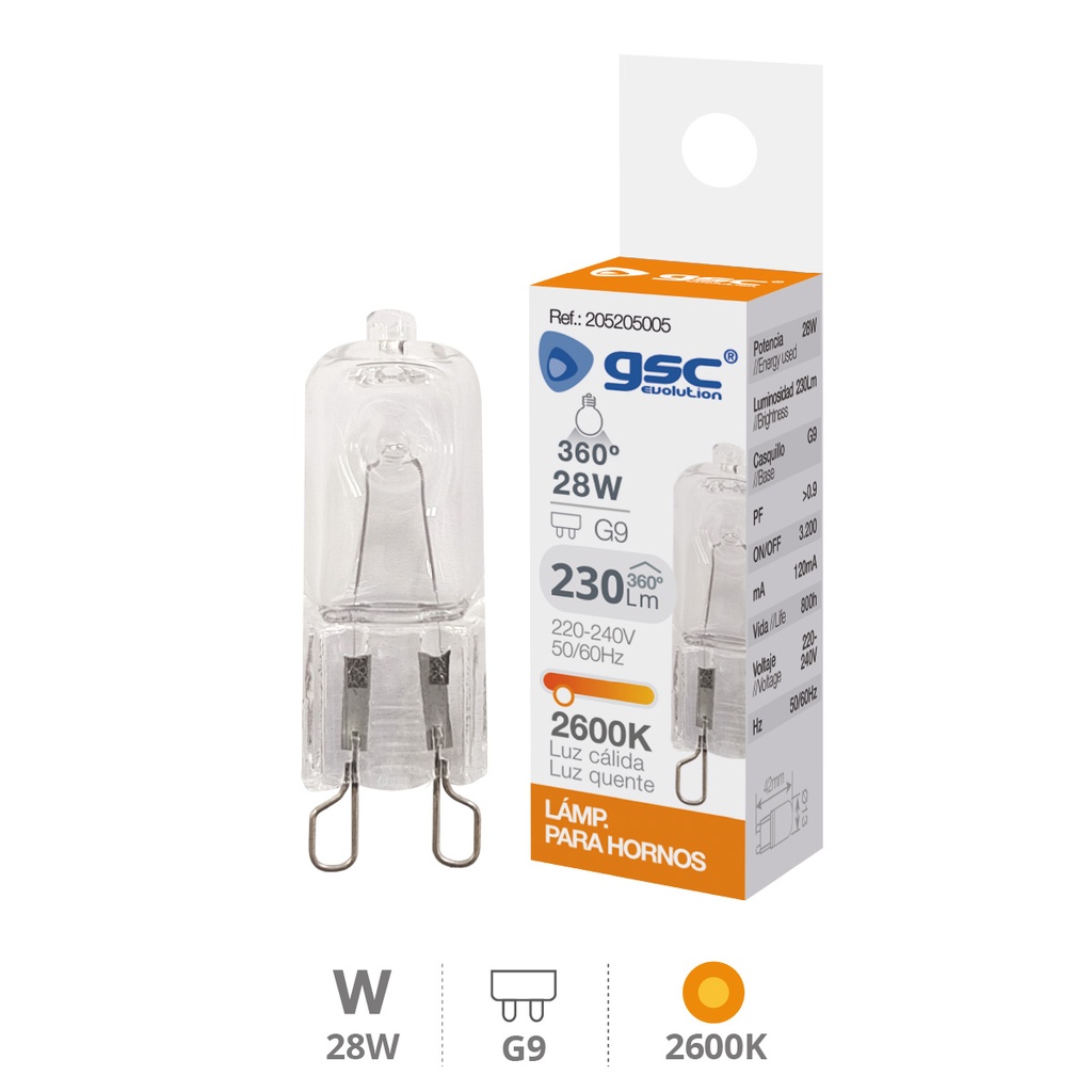 Bombilla halógena para horno 28W G9