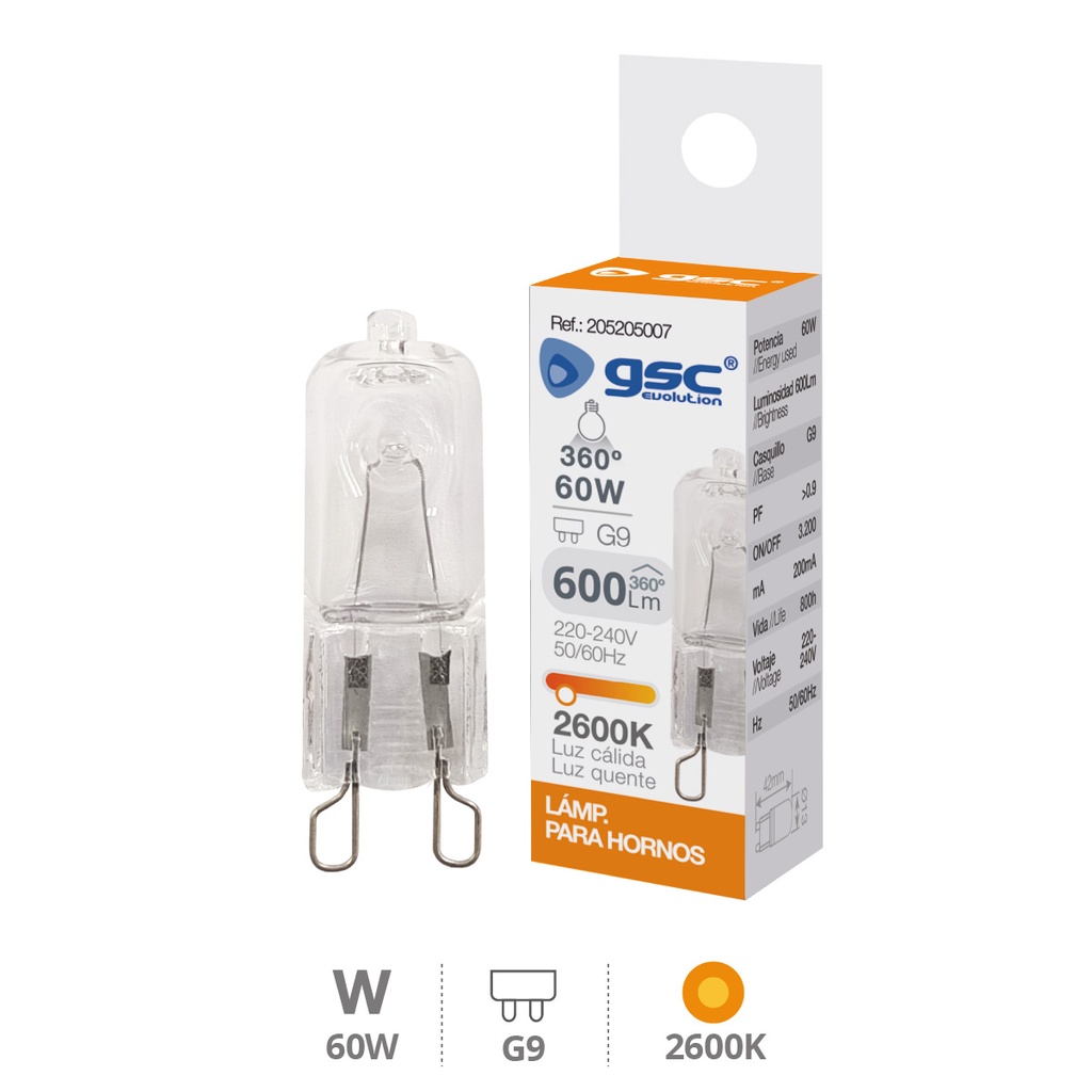 Bombilla halógena para horno 60W G9