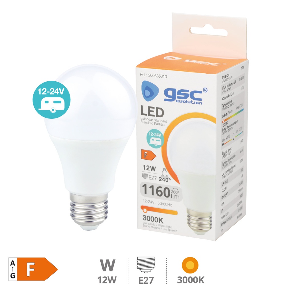 Bombilla LED estándar 12W E27 3000K 12 - 24V
