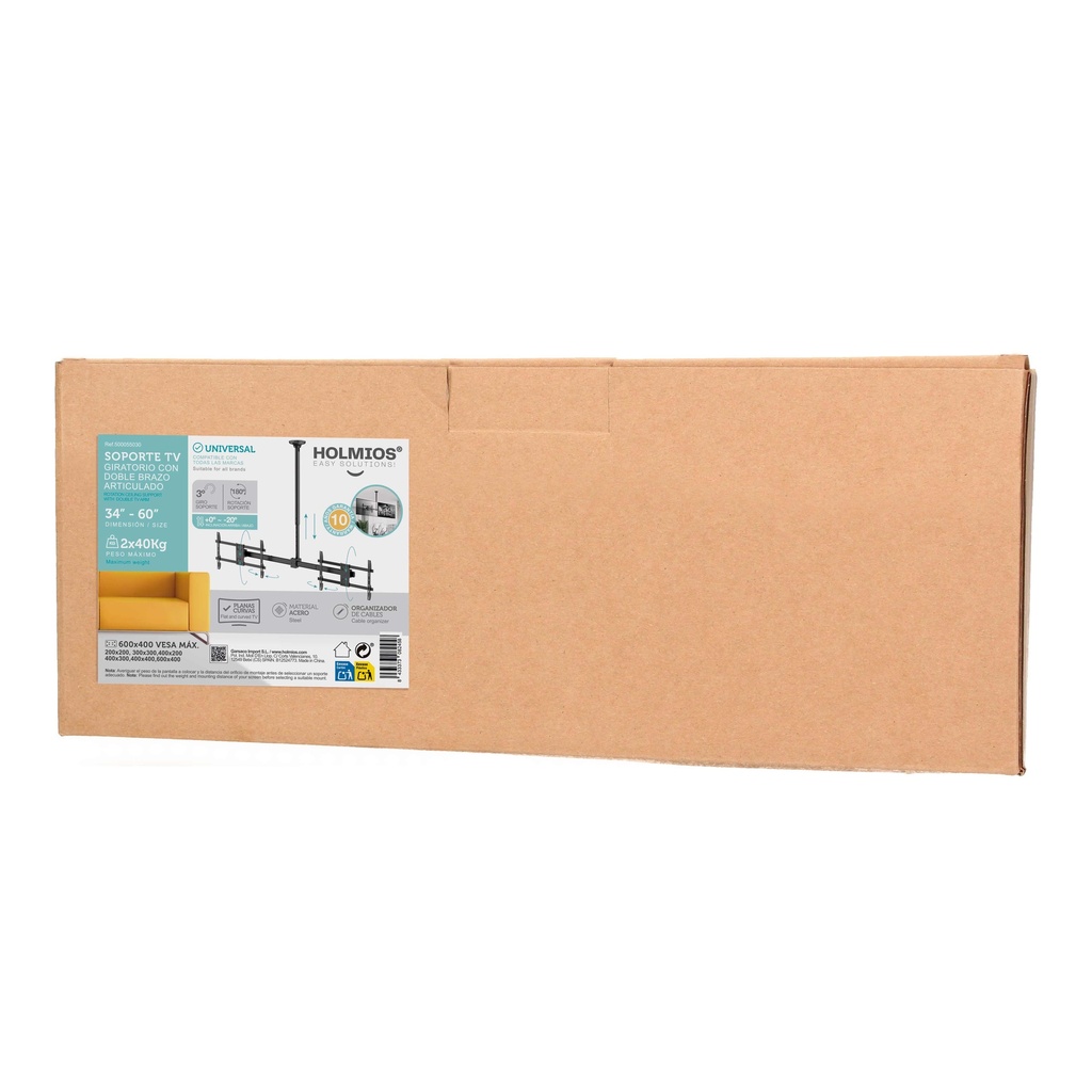 Soporte techo giratorio con doble brazo para TV 34" - 60"