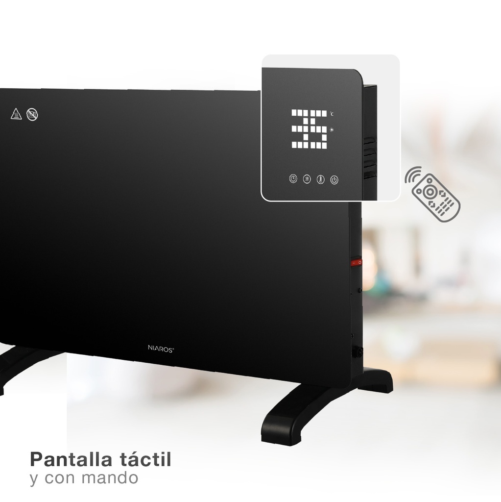 Radiador convector de cristal inteligente Zanthus Máx. 1500W Negro