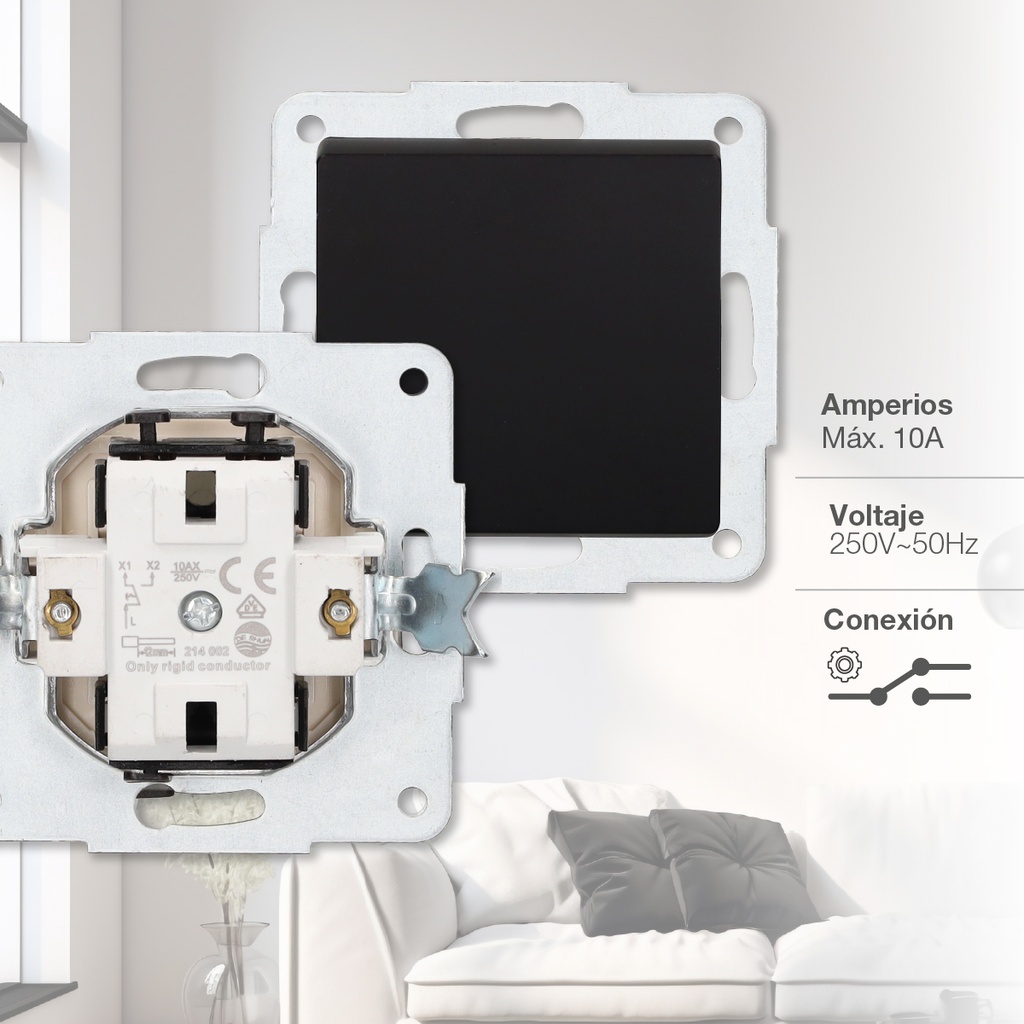 Conmutador empotrable Gamma Negro 