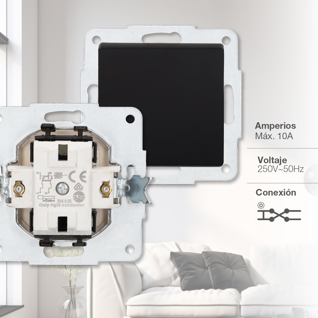 Conmutador cruzamiento empotrable Gamma Negro