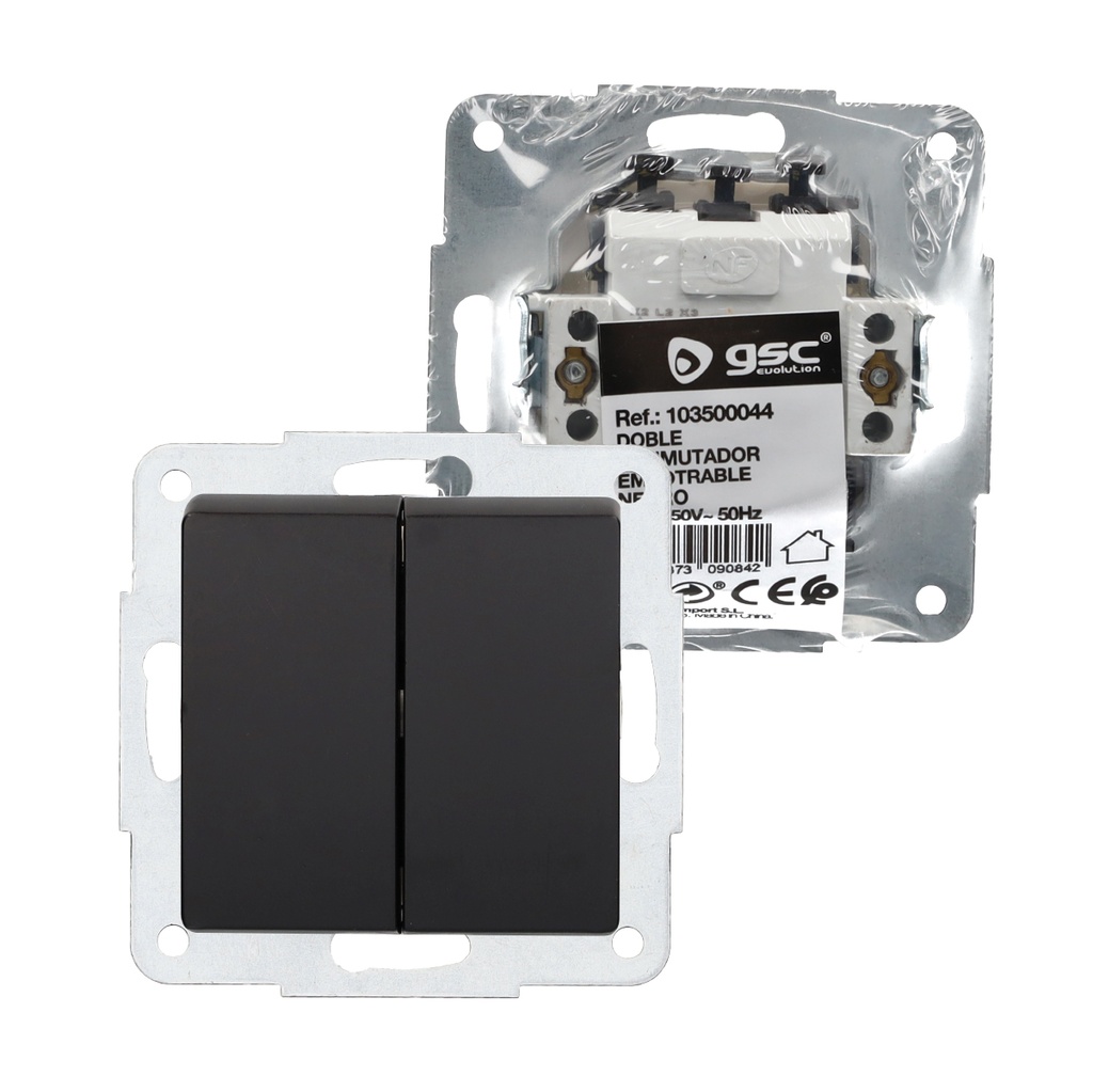 Doble conmutador empotrable Gamma Negro 