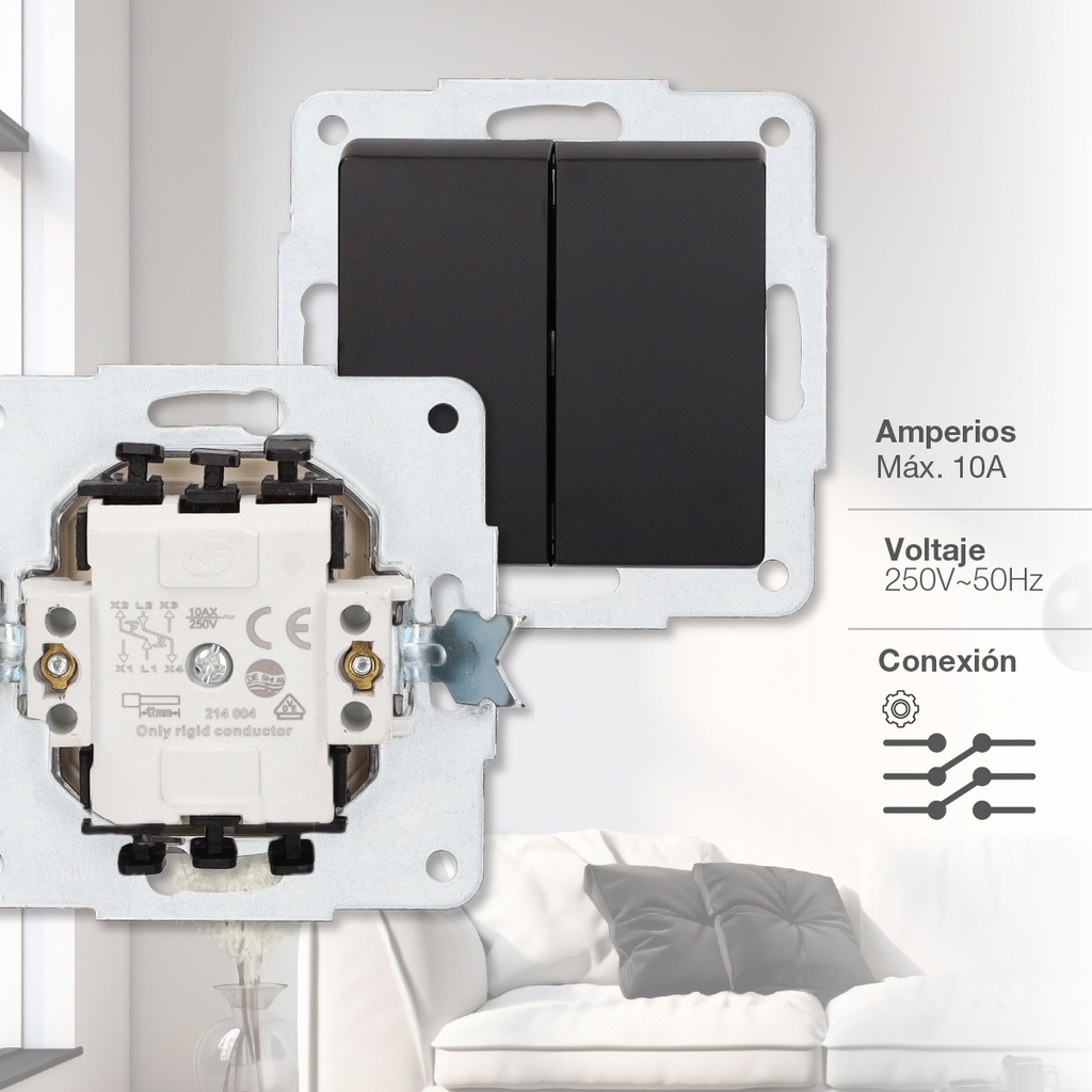 Doble conmutador empotrable Gamma Negro 