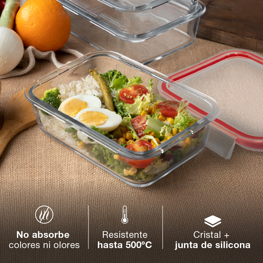 Táper hermético rectangular de cristal 400ml