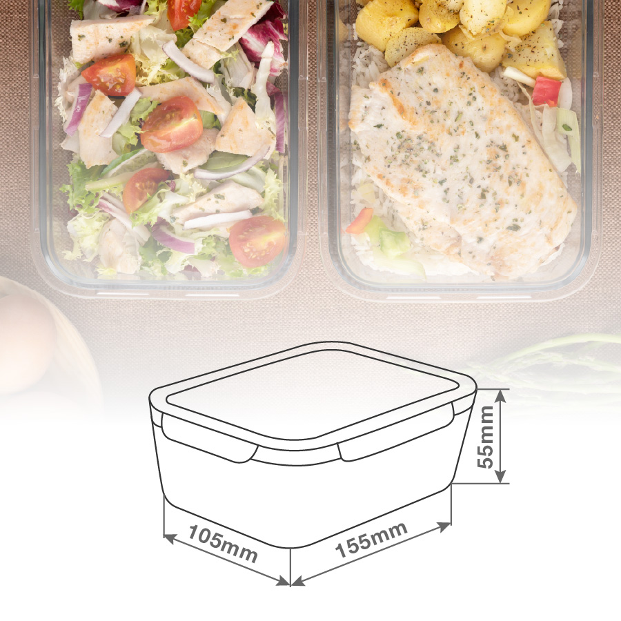 Táper hermético rectangular de cristal 400ml
