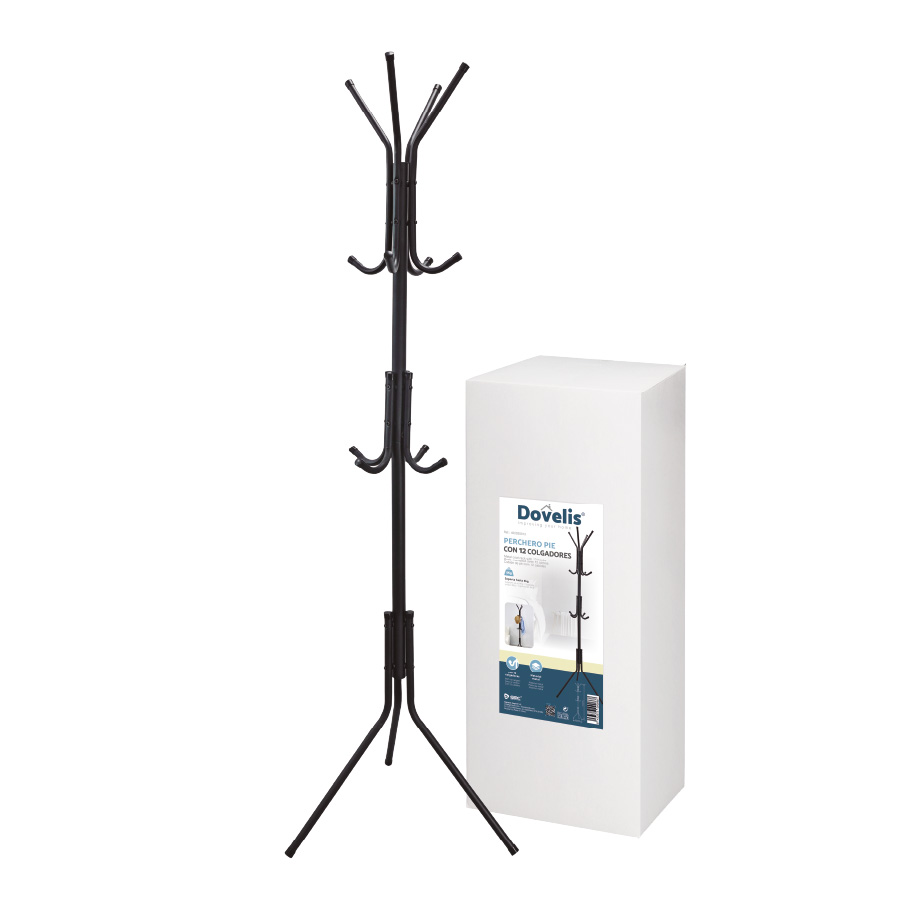 Perchero de pie con 12 colgadores Negro 