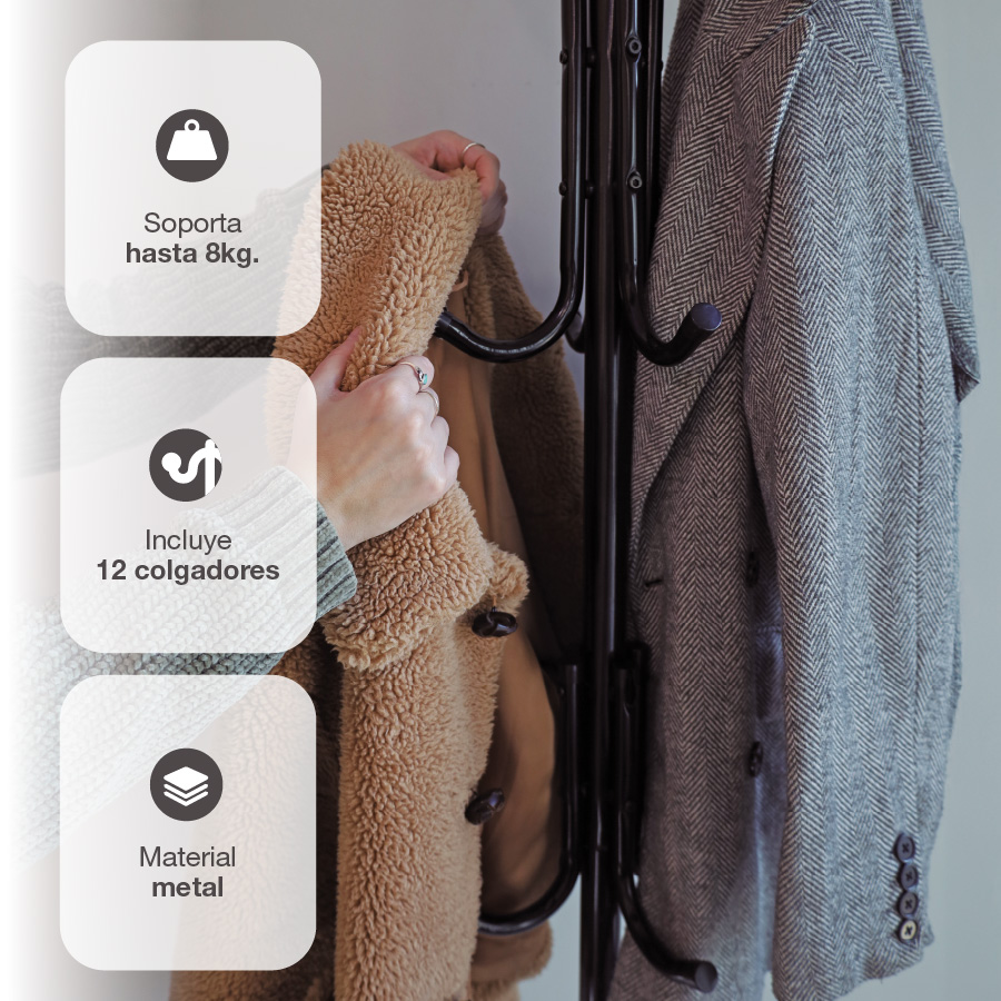 Perchero de pie con 12 colgadores Negro 