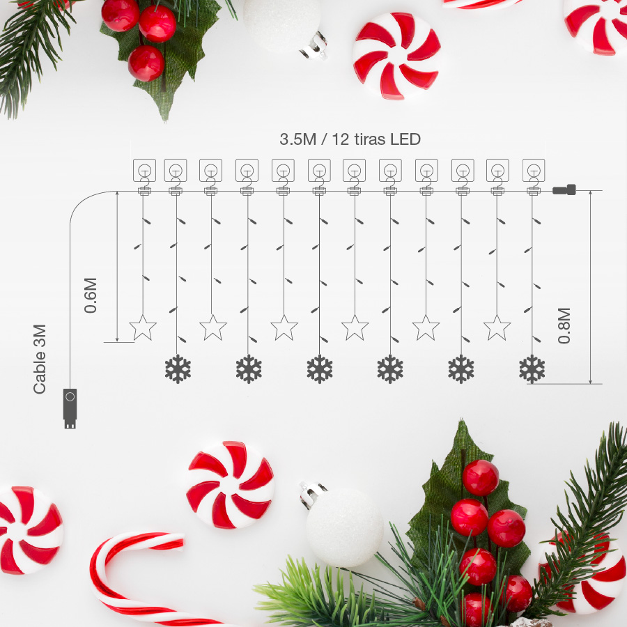 Cortina LED con estrellas 3,5M 8 funciones Luz Fría IP44