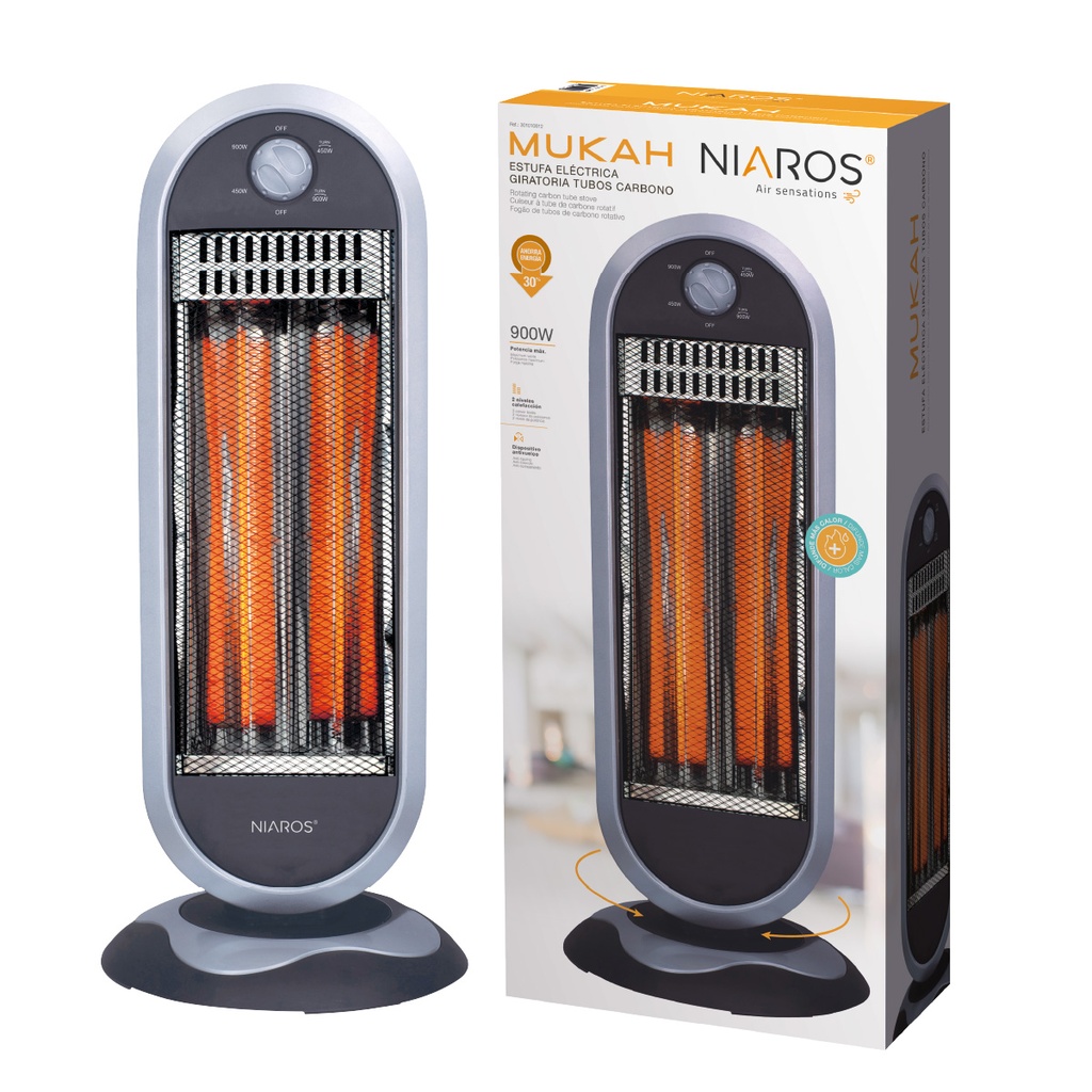 Estufa eléctrica giratoria tubos de carbono Mukah Máx. 900W