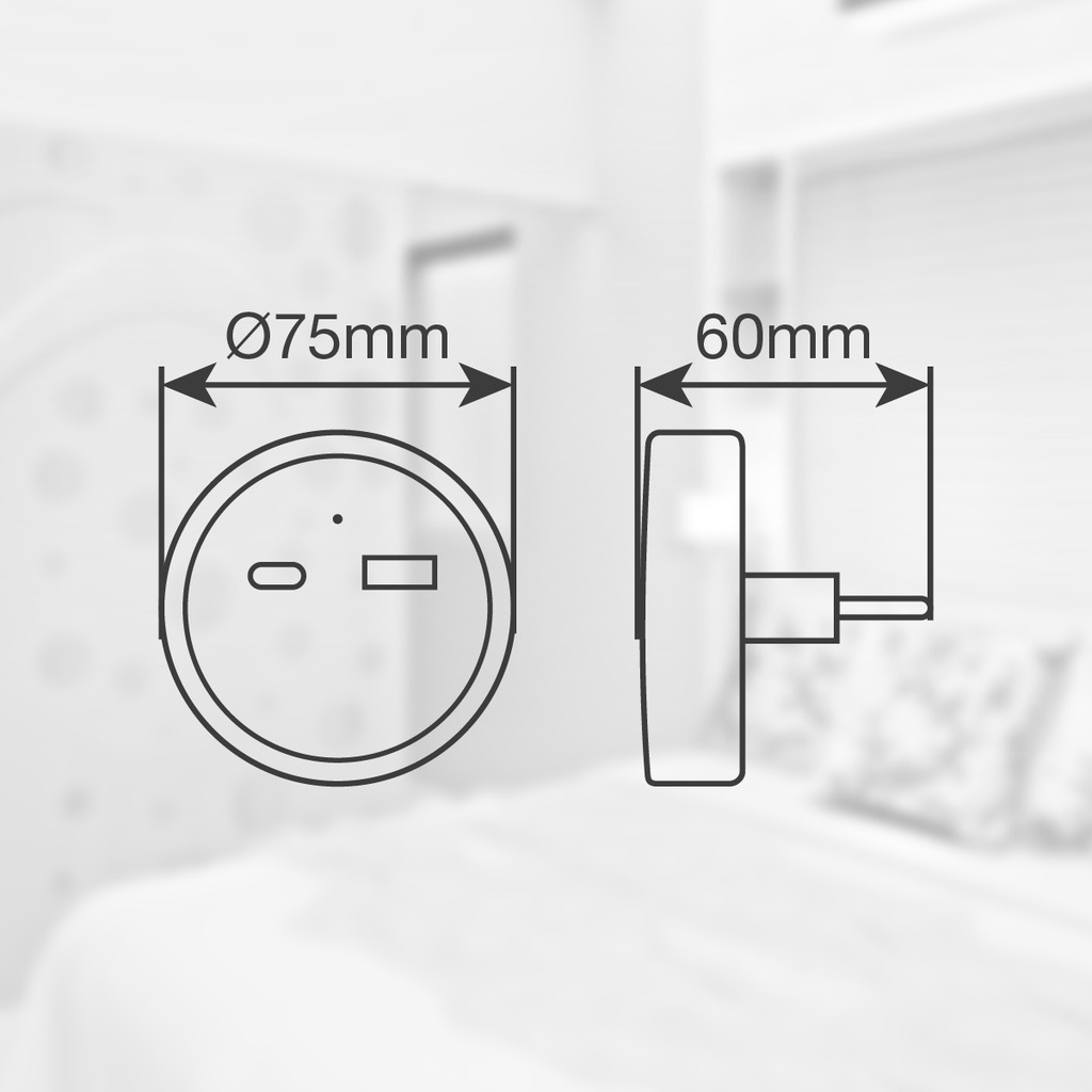 Luz de noche LED con sensor y USB C + A Benor 0.5W Luz fría 