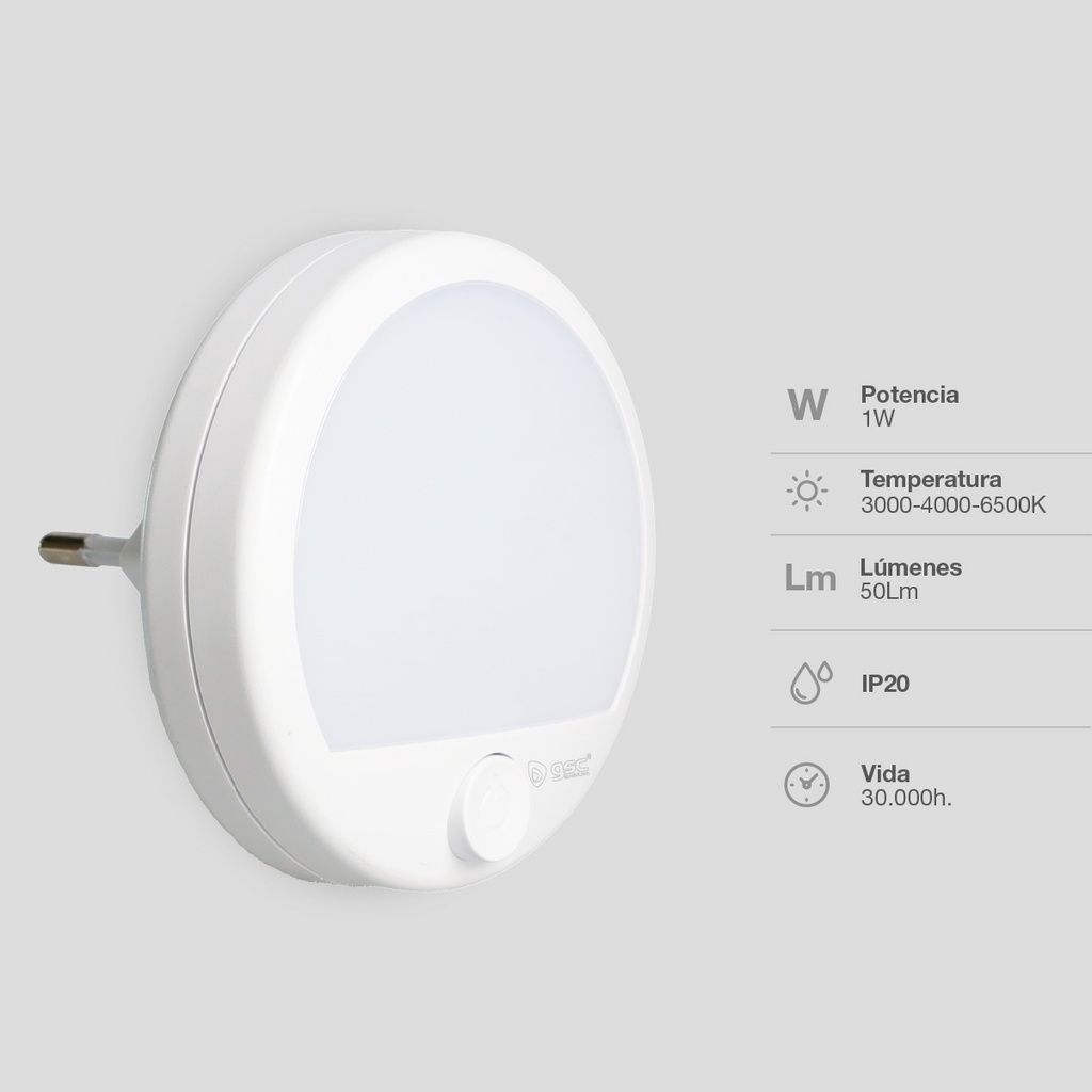 Luz de noche LED con interruptor Cumali 1W 3000 - 4000 - 6500K 
