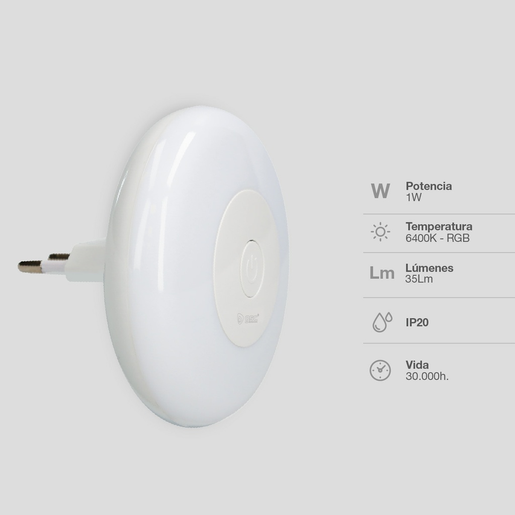 Luz de noche LED con interruptor Dondi 1W RGB + luz fría 