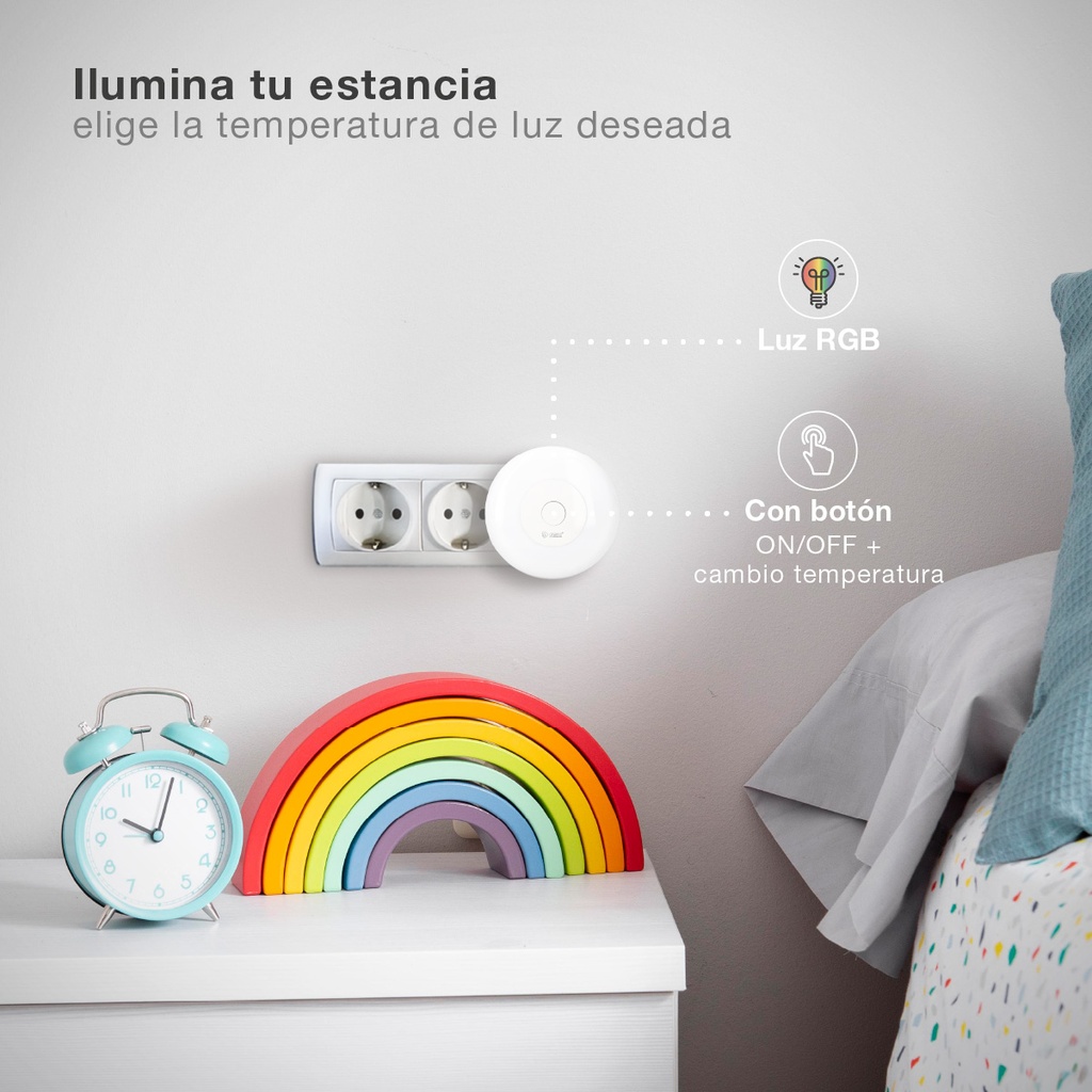 Luz de noche LED con interruptor Dondi 1W RGB + luz fría 