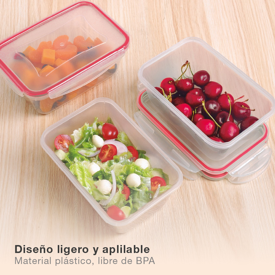 Pack de 3 táperes herméticos de plástico 1L