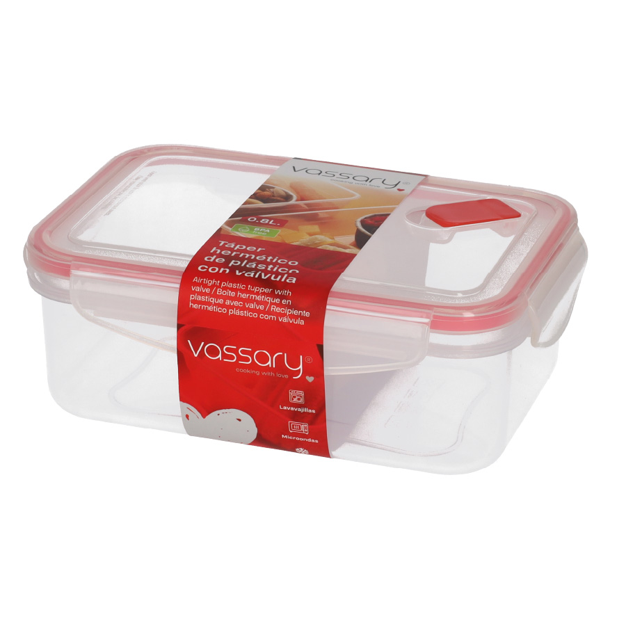 Táper hermético de plástico con válvula 0.8L