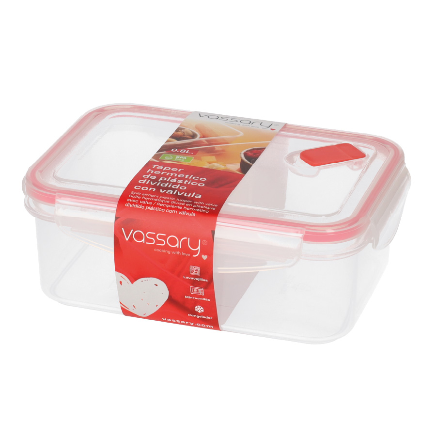 Táper hermético dividido de plástico con válvula 0.8L