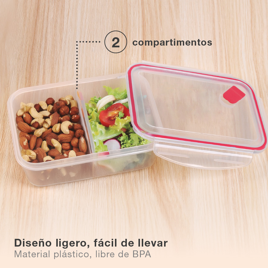 Táper hermético dividido de plástico con válvula 0.8L