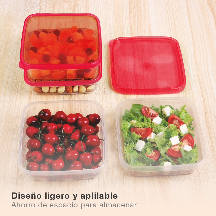 Pack de 4 táperes cuadrados de plástico 1L