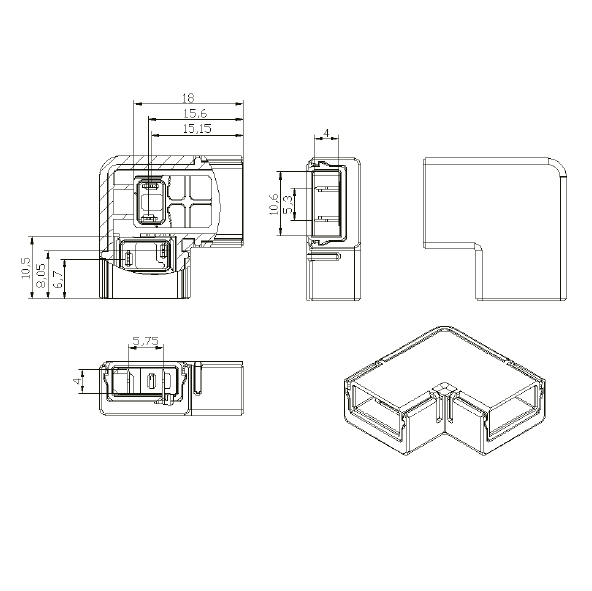 Pack 5 conectores planos forma L para unir tiras LED 10mm 