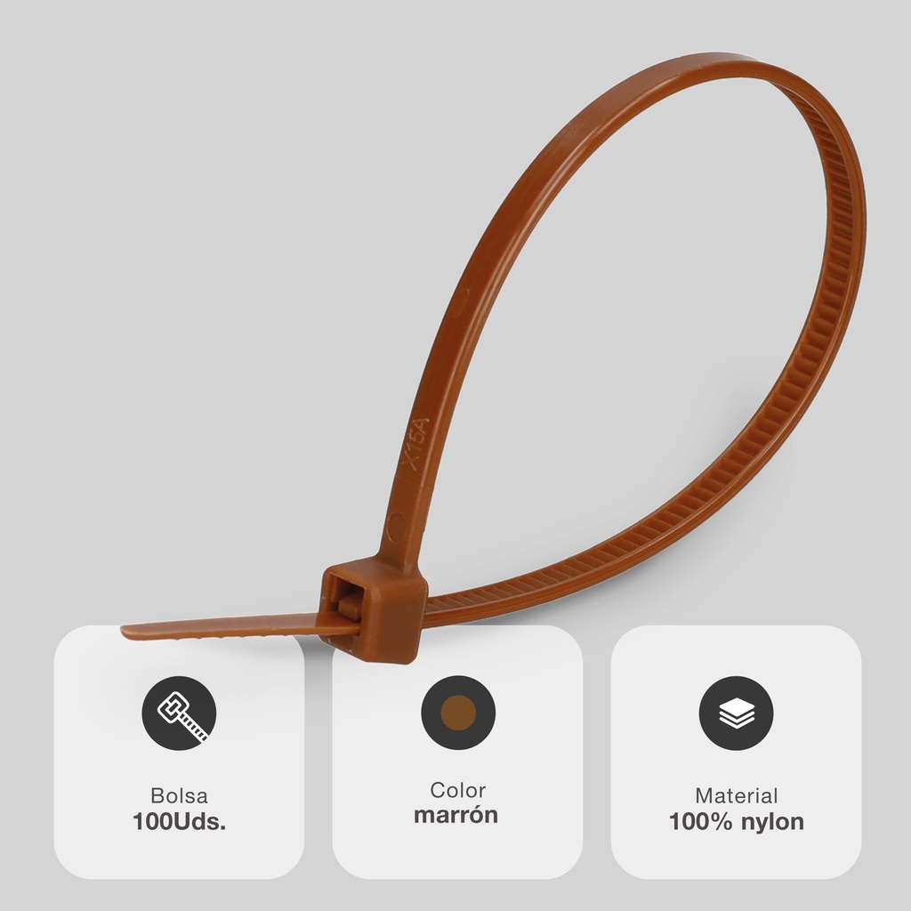 Bolsa 100u bridas 100% nylon 140x3.6mm Marrón