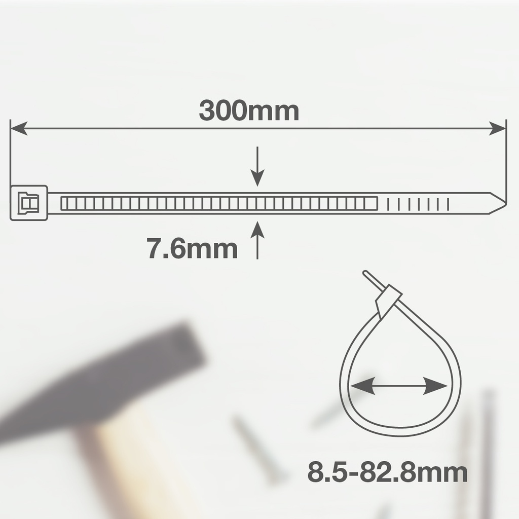 Bolsa 100u bridas 100% nylon 300x7.6mm Natural