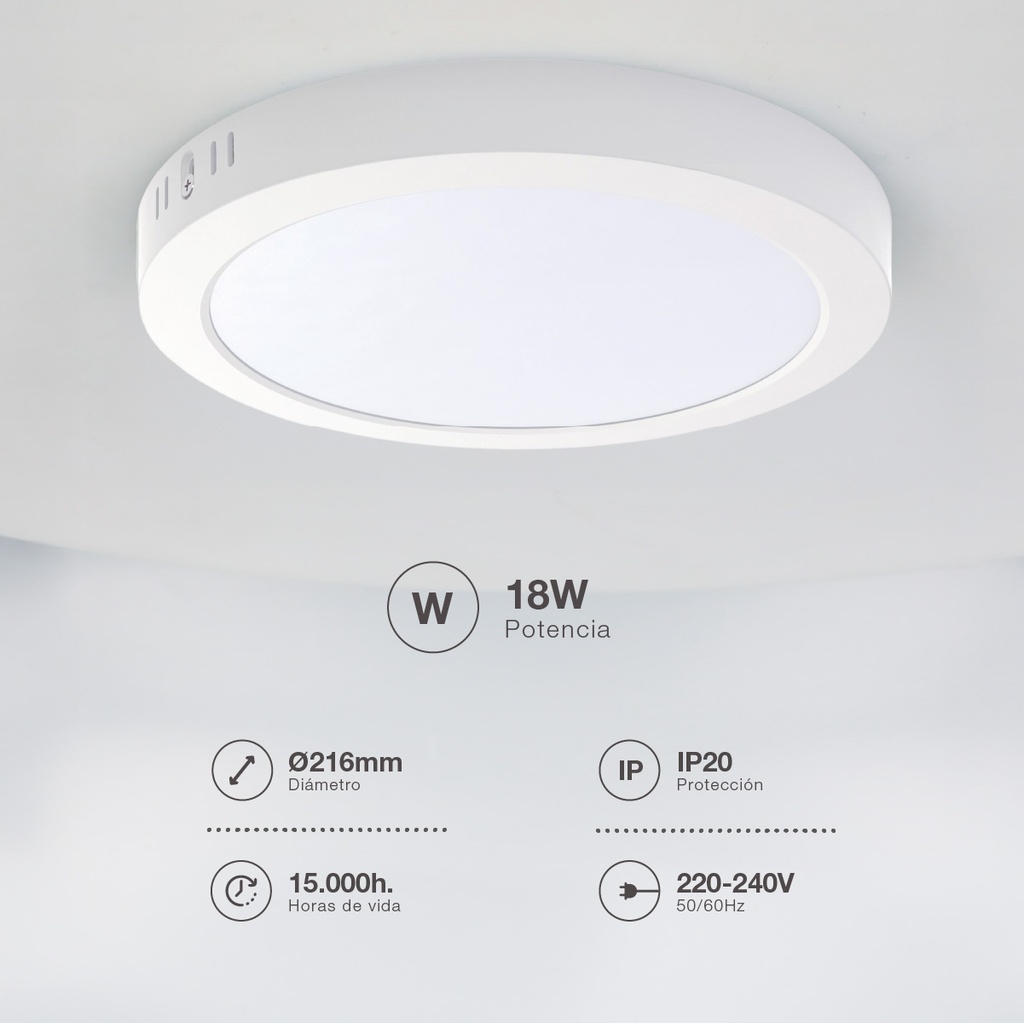 Downlight superficie LED redondo Tikan 18W 4000K Blanco - Libertina