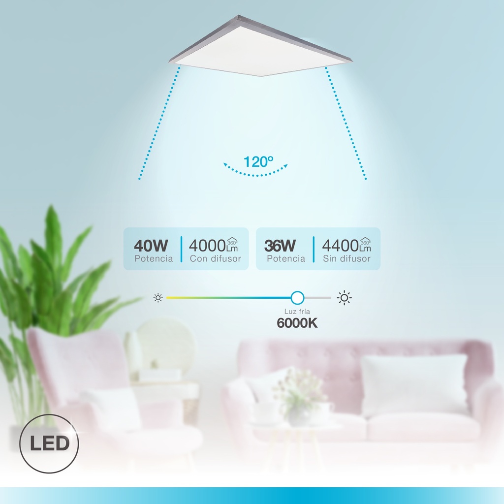 Panel superficie LED rectangular Kisongo 120x30cm 40W 6000K Níquel