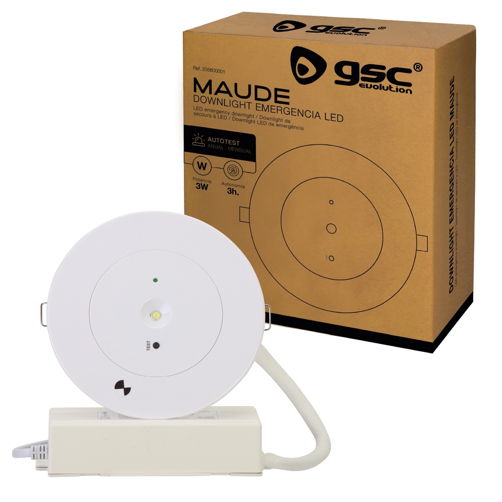 Downlight LED de emergencia Maude con autotest 3W 6000K