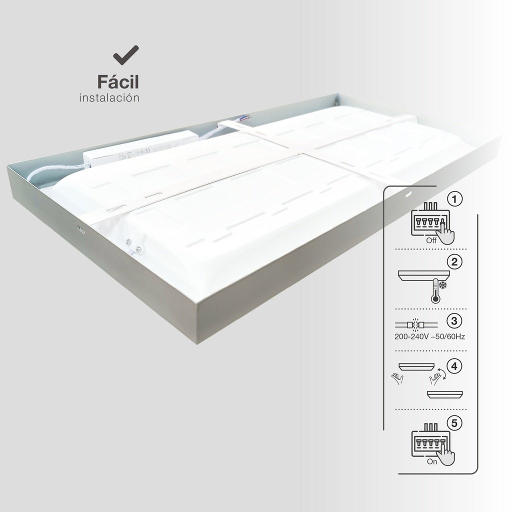 Panel superficie LED rectangular Kisongo 120x60cm 60W 4200K Níquel