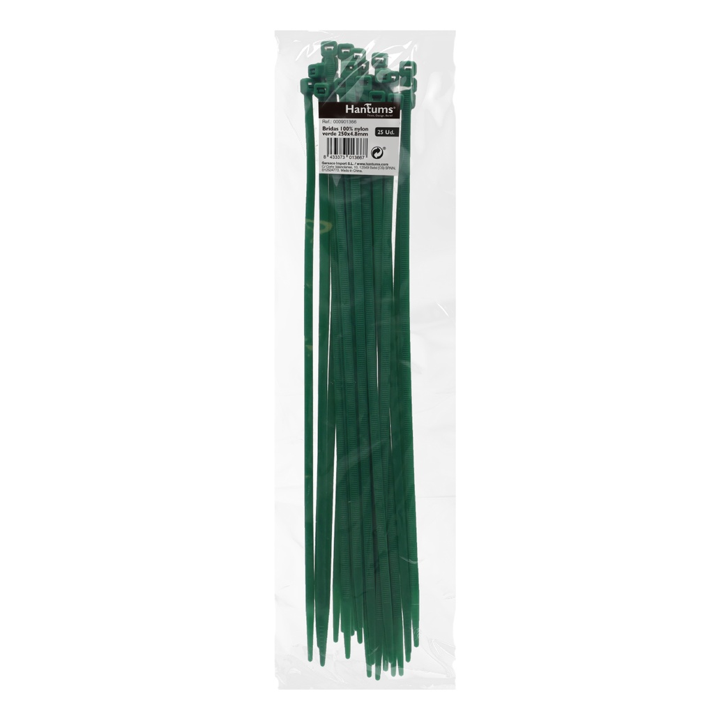 Bolsa 25u bridas 100% nylon 250x4.8mm Verde