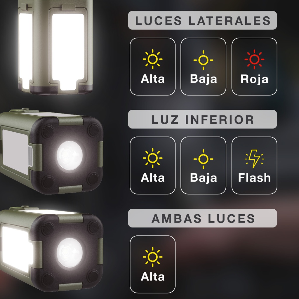 Linterna solar LED camping recargable USB 500lm