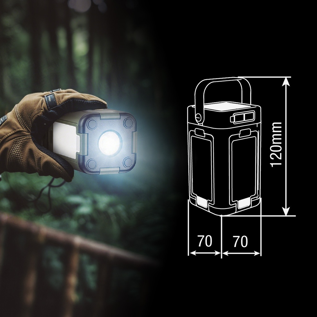 Linterna solar LED camping recargable USB 500lm