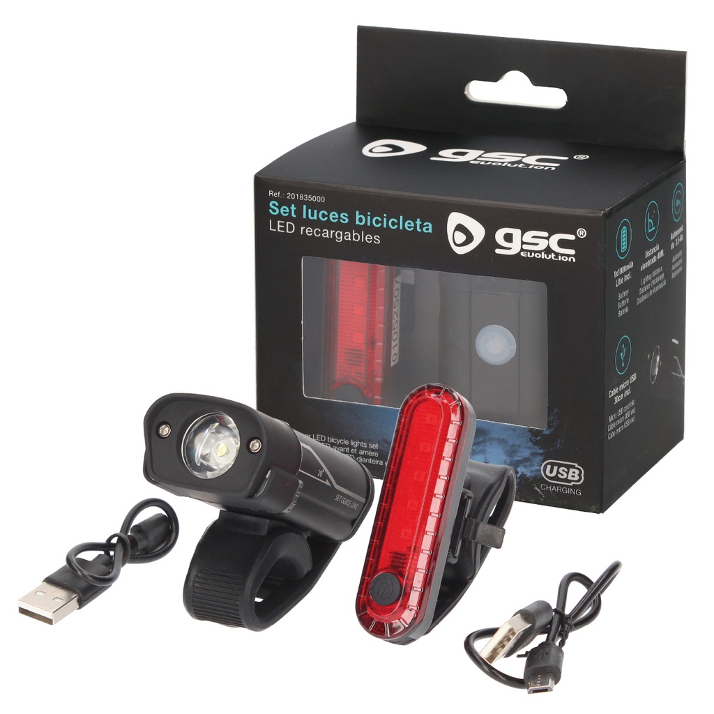 Set luces bicicleta LED recargable USB impermeable delantera y trasera