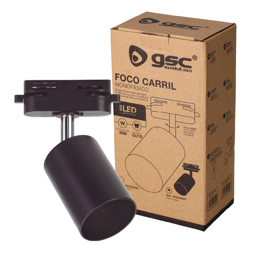 Foco carril monofásico GU10 Negro